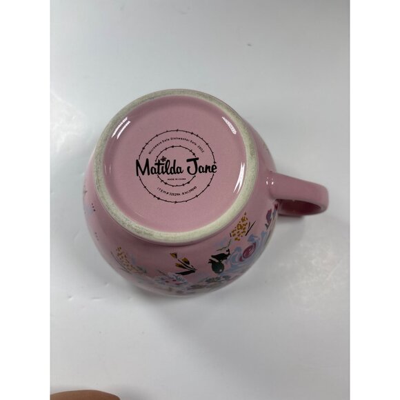 Matilda Jane Floral Ceramic Mug Pink With Yellow Polka Dot Interior 12 Oz - Picture 2 of 3